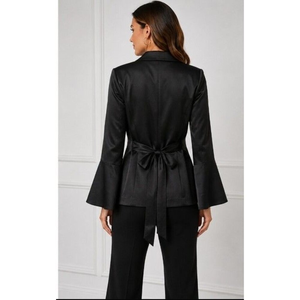 WHBM Satin Black Belted Blazer Size 6 Long Sleeve Formal Jacket NWT - Picture 2 of 9